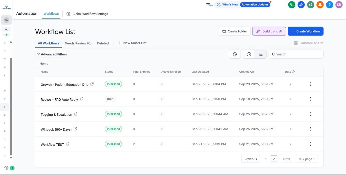 Second page of the workflow list